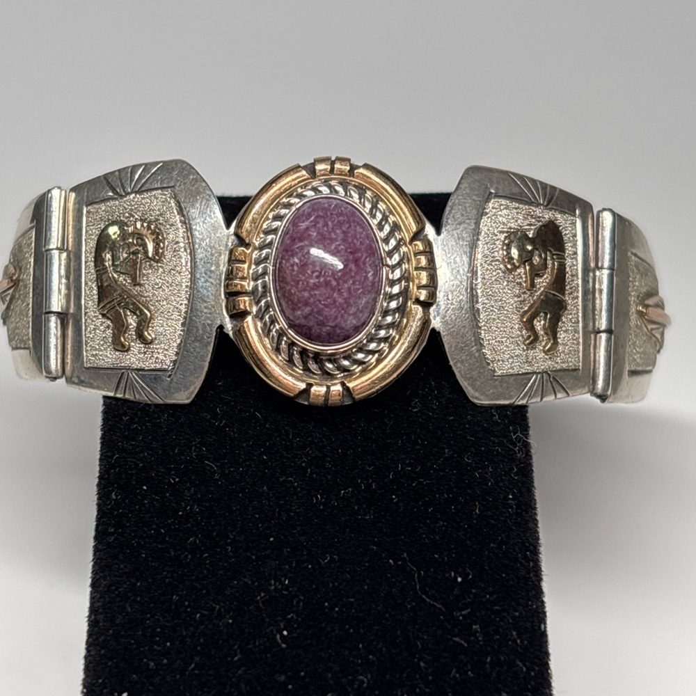 Russell Sam Sterling Silver Amethyst Bracelet Navajo Native American Signed